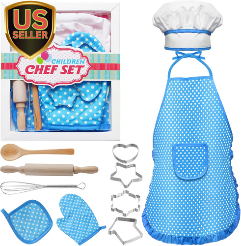 Kids Cooking and Baking Set,11 Pcs Kids Aprons for Girls,Chef Costume Set,Inc...