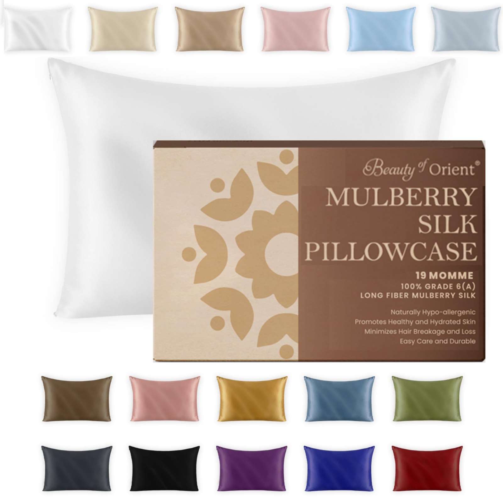 19 Momme Premium Mulberry Silk Pillowcase for Hair and Skin | Handcrafted Hyp...