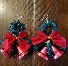 Christmas Bow Ribbon Red Jingle Bell Charm Earrings NEW