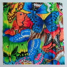 Cotton Fabric Pic A - Bright Colors Butterflies- 12 1/4" L x 11 3/4" W