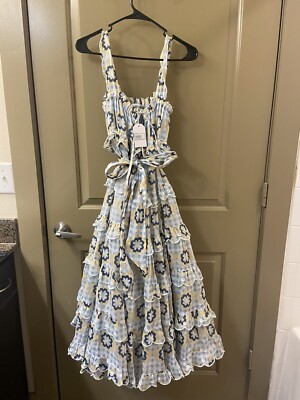 innika choo floral blue ruffle scallop dress sz 1 (item 5.11) | eBay