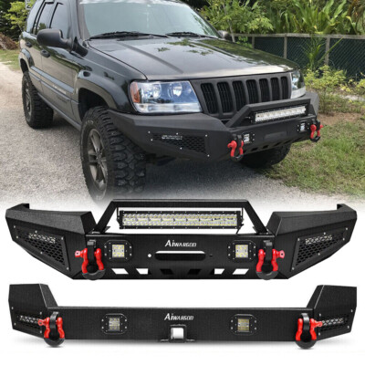 Heavy Steel Front Rear Bumper w/Winch Plate For 1999-2004 Jeep Grand Cherokee WJ