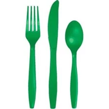 Green Heavy Duty Plastic Cutlery Assortment 24 Per Pack Tableware Decorations