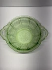 VTG Jeannette Cherry Blossom Serving Bowl 9” Double Handle Depression Glass Glow