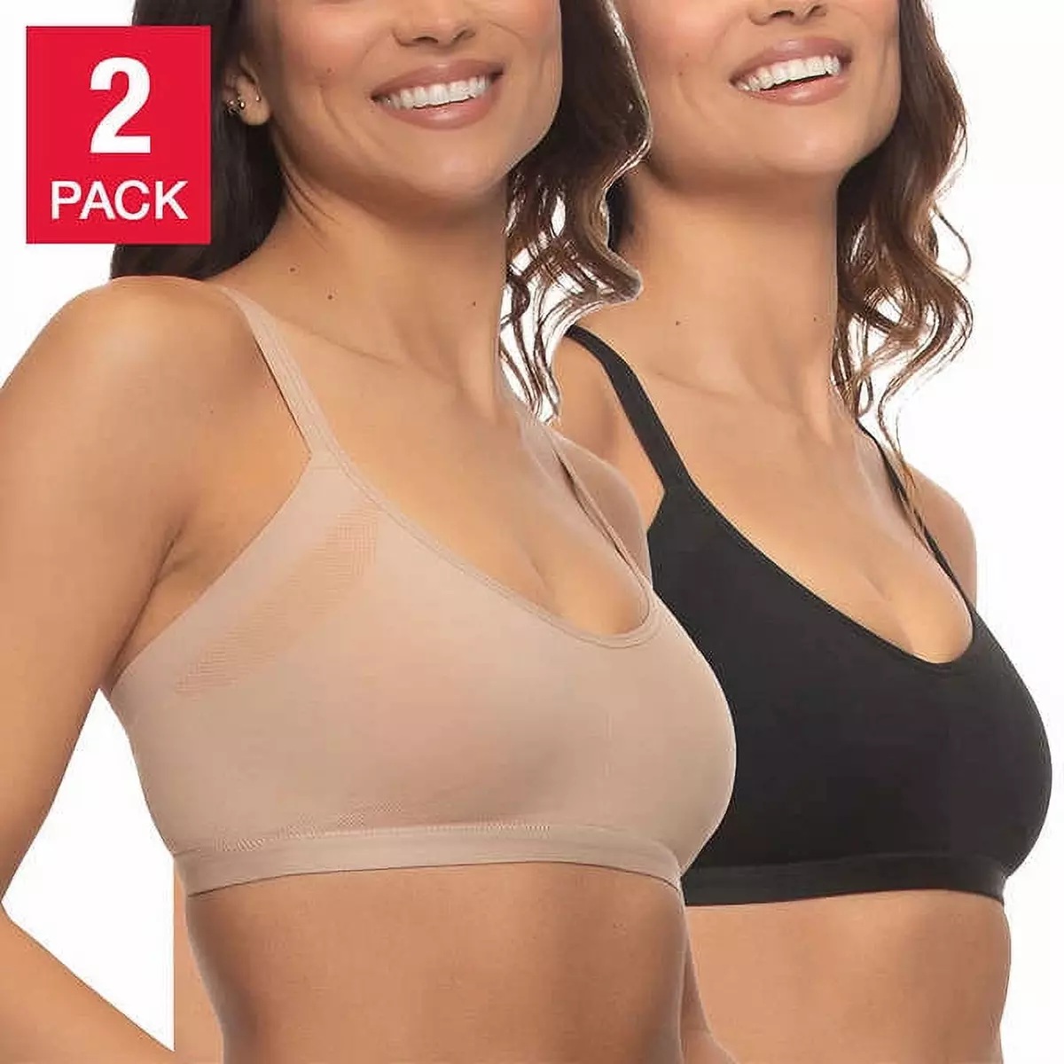 Felina Ladies Size Large, Side Smoothing Bra, 2-pack, (1) Black (1