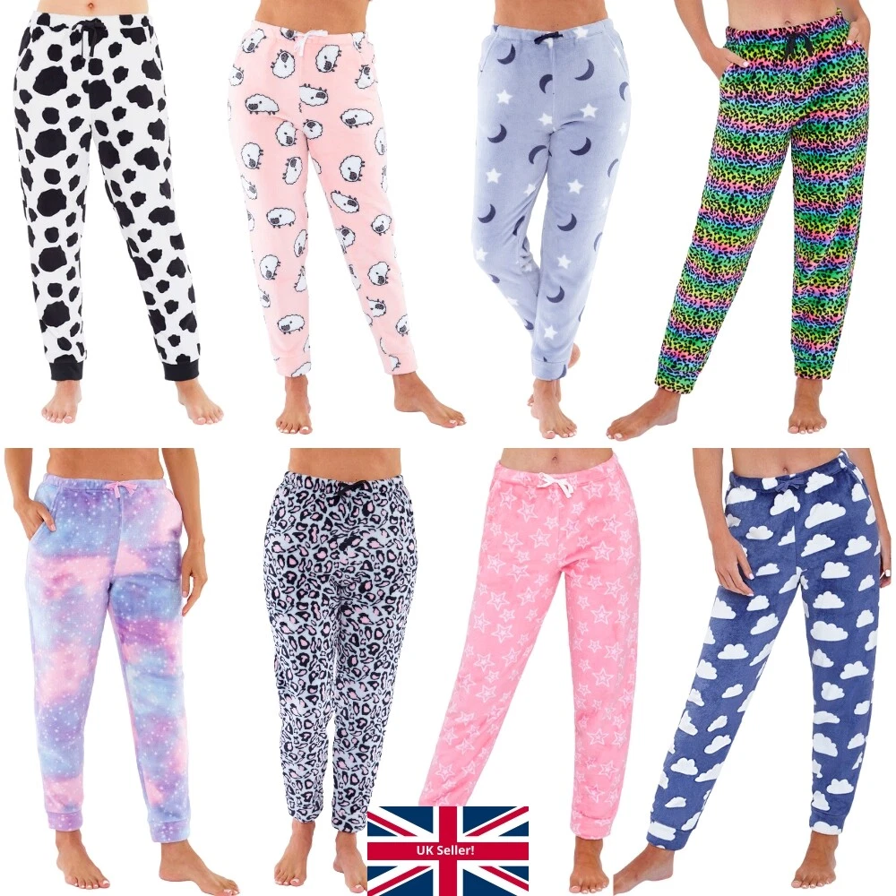 Womens Fleece Pyjama Bottoms Lounge Pants Star Snowflake Cosy Love