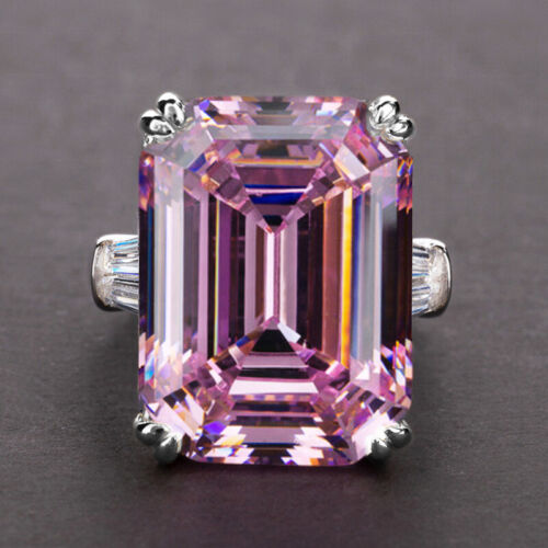 10*14mm Princess CZ 925 Silver Band Women's White Pink Engagement Ring Size 6-10 - Picture 2 of 7