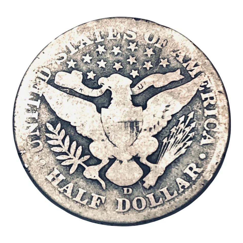 1907 D BARBER Liberty Head Half Dollar 50¢ US Coin Silver #107 - Image 4 of 4