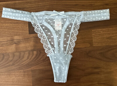 Knotty Knickers Lace Panties Thong Blue Sz Large Mesh Polka Dot
