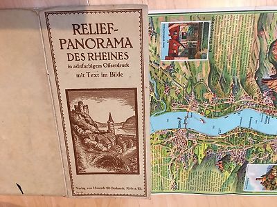 MAP  RELIEF PANORAMA OF RHEIN RIVER AREA GERMANY OLD
