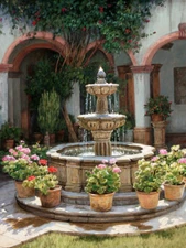 Courtyard fountain scene Giclee Art Oil painting HD printed on canvas L3046