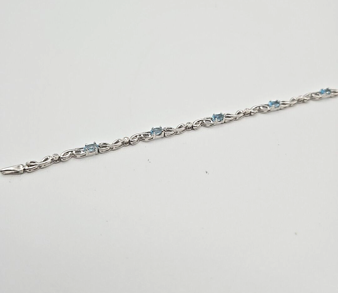 NEW 14kt White Gold Genuine Sky Blue Topaz & Diamond Gemstone 7 Bracelet 6 Grms