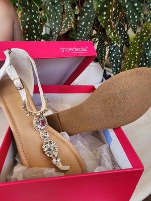 Shoedazzle Women's Faux Rhinestone Flat Sandals, Size 10