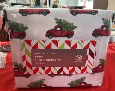 Martha Stewart Holiday Collection Christmas Truck Flannel FULL Sheet Set