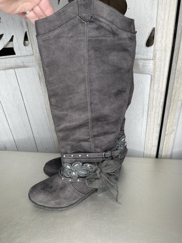 Nicht bewertet Moonshine Damenstiefel GRAU kniehohe Stiefel Größe 8 Kunst-Wildleder Cowboy