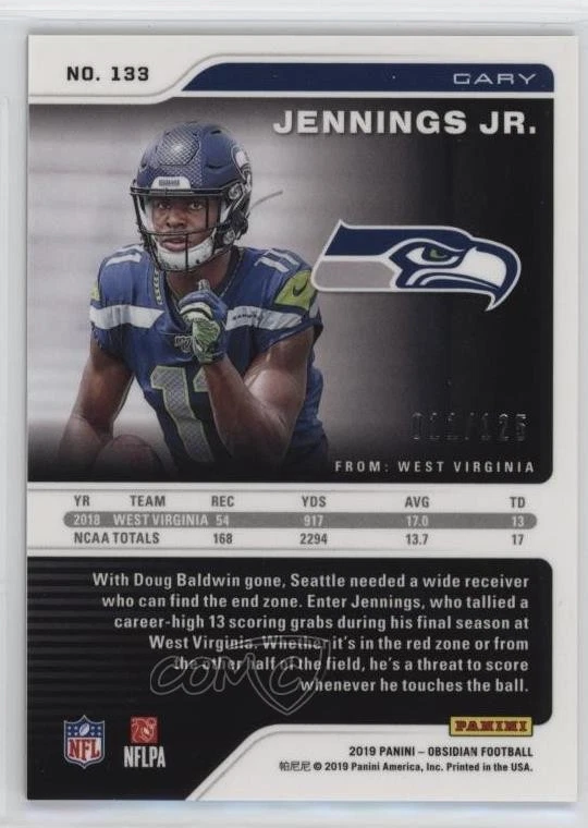 2019 Panini Obsidian Rookies /125 Gary Jennings Jr #133 Rookie RC - Image 2 of 2
