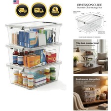 8-Quart Clear Plastic Storage Bins with Lids Secure Latches, 3-Pack Organiz...