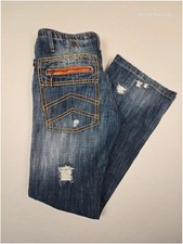 Just Cavalli Distressed Y2K Orange Zip Moto Jeans Men's 32W Blue Cyber 575
