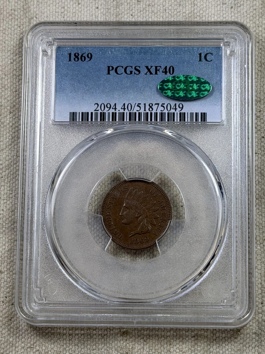 XF 40 Graded 1869 Year Indian Head Small Cents (1859-1909) for