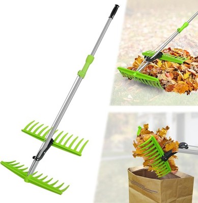 2-in-1 Leaf Grabber Rake, Back Saving Leaf Scoops and Claws with Long Handle, Ef