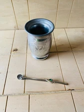 Mate Cup Vintage Engraved Silver Aluminum Argentine Yerba Mate Gourd Set Straw