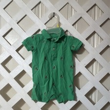 Ralph Lauren Collared Knit Cotton Romper Short Sleeve Button Snap 0-3M