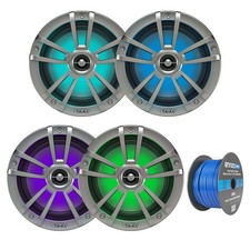 4x Infinity Reference 6.5" Marine LED Speakers - Titanium, 50 Ft Tinned Wire