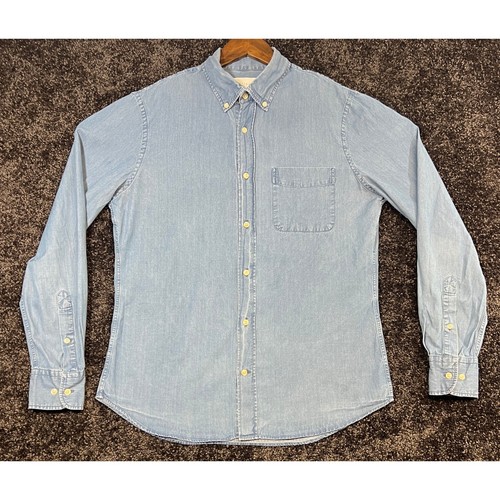 Mott And Bow Mens Light Blue Denim Long Sleeve Button Down Shirt M Ebay 