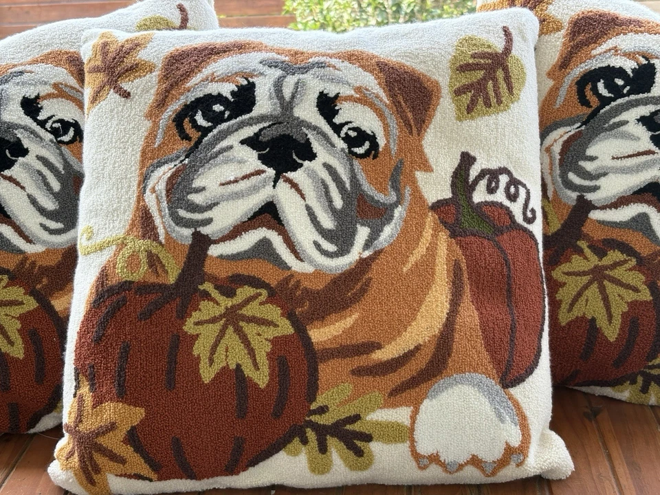 English Bulldog Tapestry Throw Pillows Pumpkins (3) - Image 3 of 4