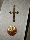 Brass Crucifix Cross Pendant Charm INRI Marking Roma Italy Christianity — photo 5