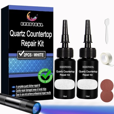 Premium Quartz Countertop Repair Kit, 2pcs White Granite And Marble Chip Repa...