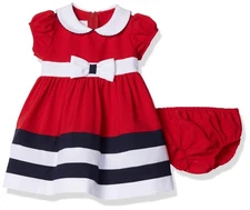 Peter Pan Collar Nautical Dress and Panty Set, Red, 24 Months