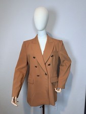 ZARA Women s Brown Double-Breasted Blazer Button Accent Pockets Lined Size L