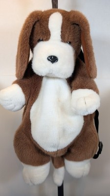 Vtg MANGO Teddy Bear Co Plush Puppy Dog Backpack Brown White Flippy Ears Y2K 90s
