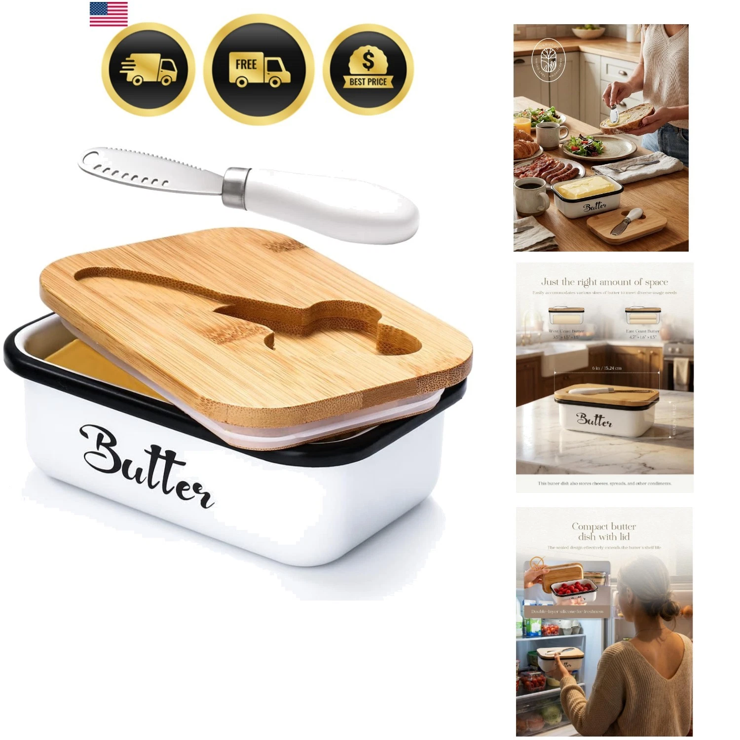 Butter Dish with Lid: Butter Dish for Countertop- Metal Butter Keeper with St...