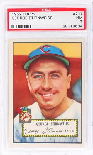 PSA 7 - 1952 Topps GEORGE STIRNWEISS Infield Cleveland Indians #217 NEAR MINT