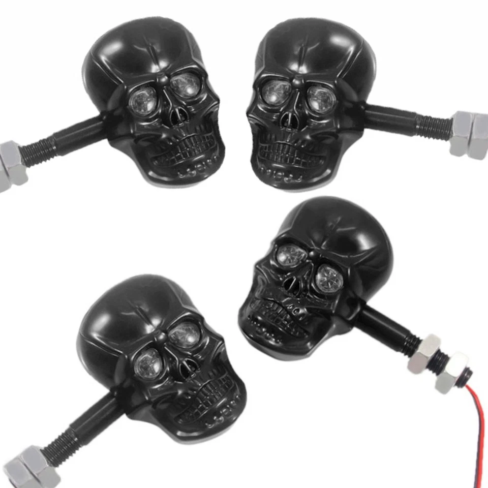 4x Motorcycle LED Turn Signal Indicators Lights Skull Appearance Universal 12V Foto 3 de 4