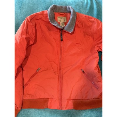 LL Bean Mens Warm Up Jacket Large Coral Red Fleece Lined Nylon Bomber 0UF43