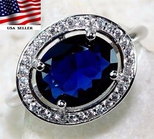 4CT Treated Blue Sapphire  Topaz 925 Solid Sterling Silver Ring Sz 7 UB4-1