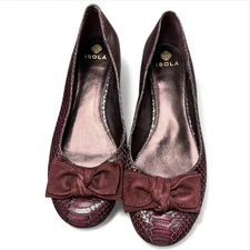 Isola Abria Burgundy Snake ballet flats bow Designer comfort Round Toe slip on