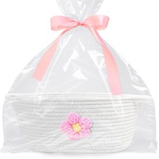6 Inch Deep Gift Basket Empty with Bag and Ribbon 12x9x6 Cotton Rope Bin Set