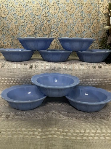 8 Vintage Depression Jeanette Glass Berry Dessert Bowl Cherry Blossom Delphite