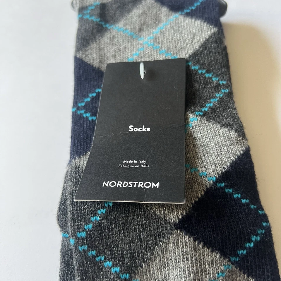 NORDSTROM 男式现金混合 ARGYLE SOCKS 蓝色灰色 OS 全新带标签 — 第 3/4 张图片
