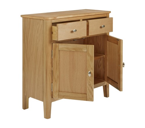 Retro Oak Mini Sideboard / Scandi 2 Door Cabinet / Hallway Storage Cupboard - Picture 4 of 24