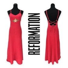 Reformation | 4 | Floral Embroidered Linen Feel Fit & Flare Lace Back Maxi Dress