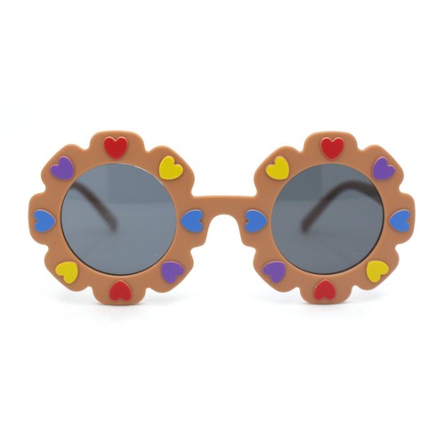 Girls Kids Size Heart Daisy Petal Round Circle Plastic Sunglasses - Picture 7 of 25