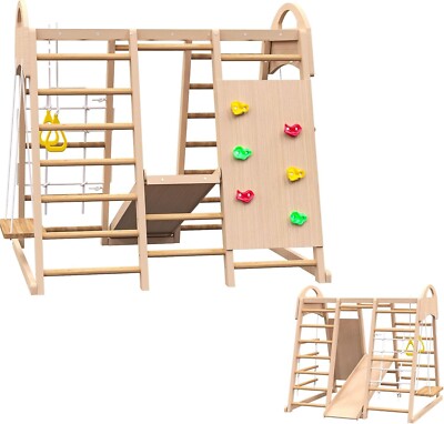7 in 1 Jungle Gym Playset Slide, Climbing Wall, Rope Wall Climber, Monkey Bars