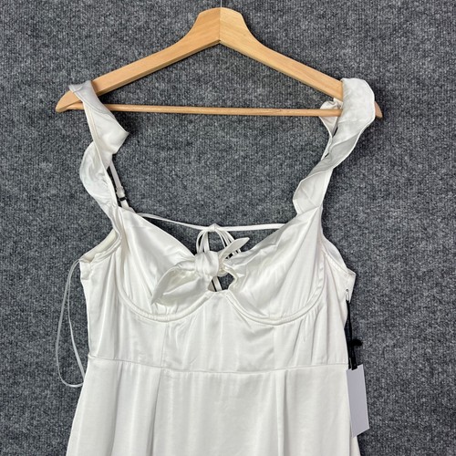 NWT ASTR The Label Marla White Ruffle Tie Front Satin Mini Dress Size Medium - Picture 5 of 10