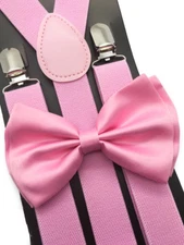 Pink Suspender and BowTie Set Wedding Formal Tuxedo Adults Men Women (USA)