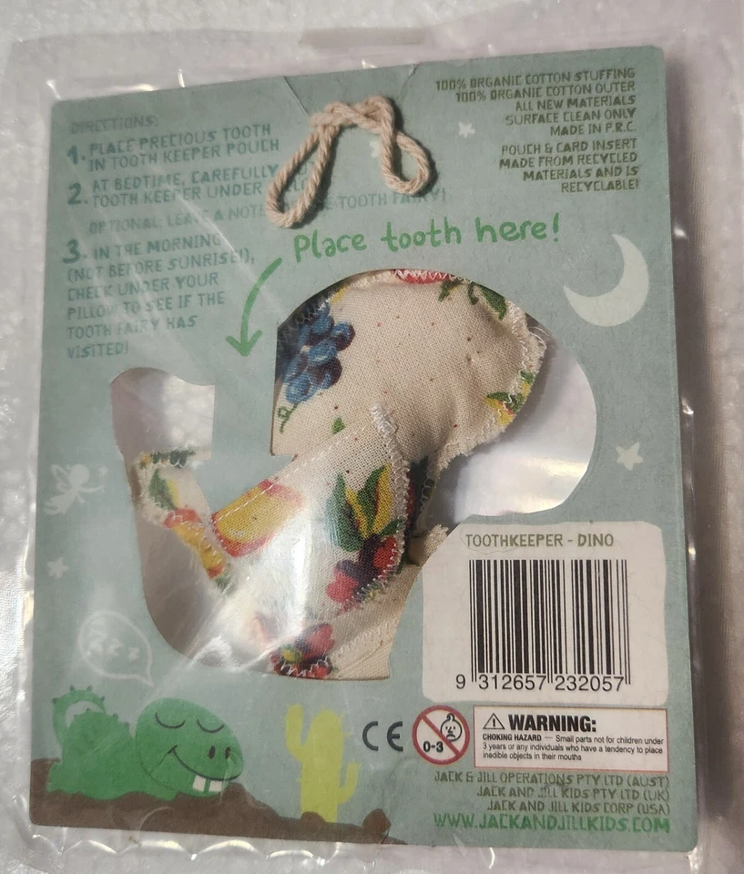 Almohada de hadas de dientes DINO Jack N' Jill guardián de dientes algodón orgánico NUEVO Foto 2 de 4